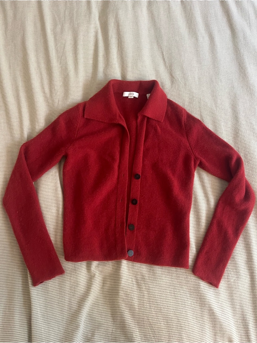 VINCE Plush 100% cashmere polo cardigan
